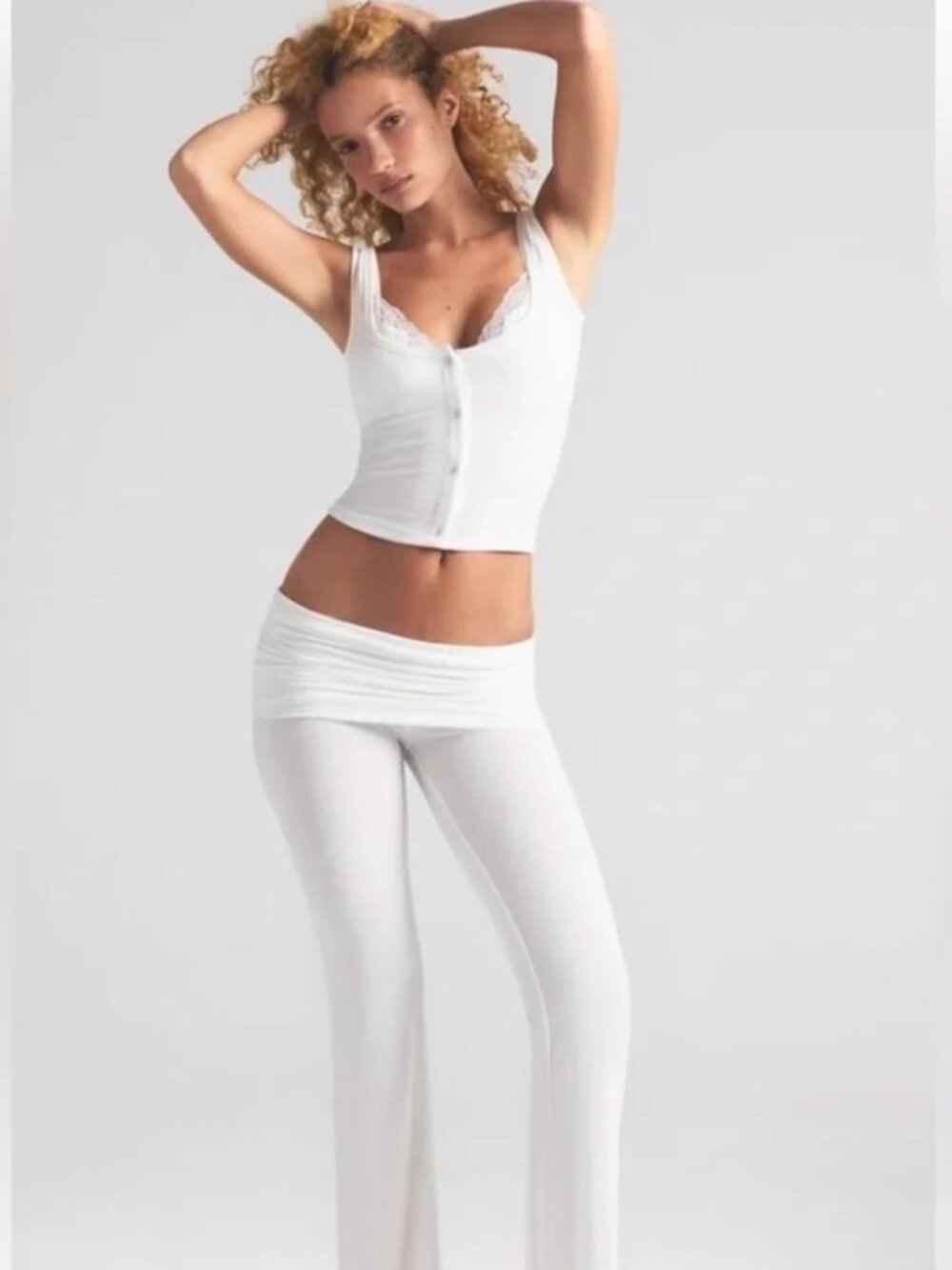 NEW SKIMS Lounge Fold Over Pant in Marble (almost white) NWT XS